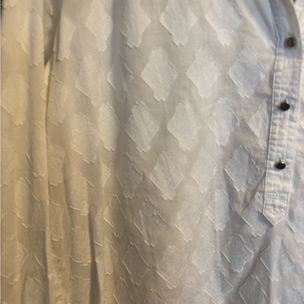 Liz Claiborne White Textured Long Sleeve Henley Style Blouse - Picture 2 of 8
